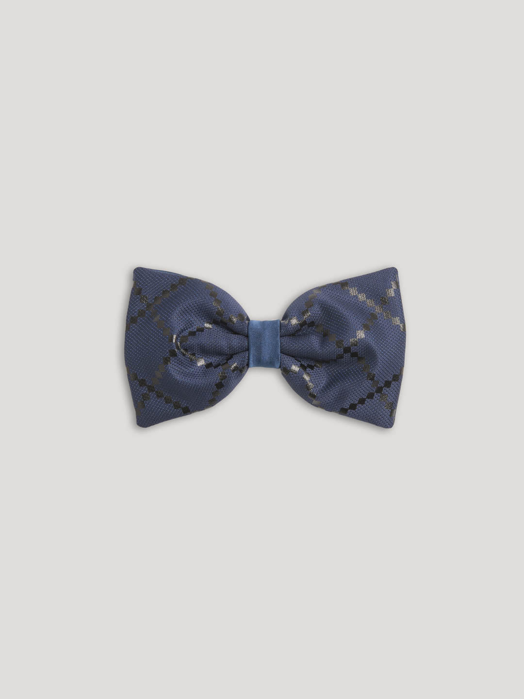 Blue bow tie with leather details.
