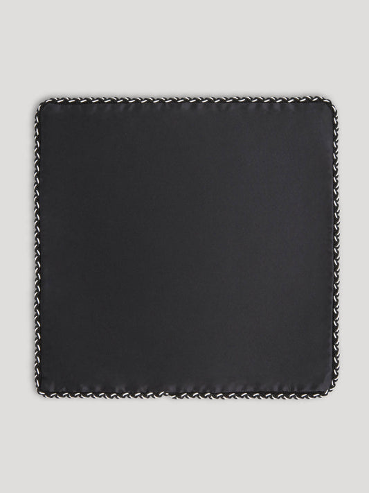 Black handkerchief with white and black weave border design.