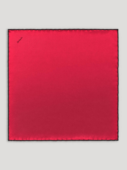 Red silk handkerchief with black border.
