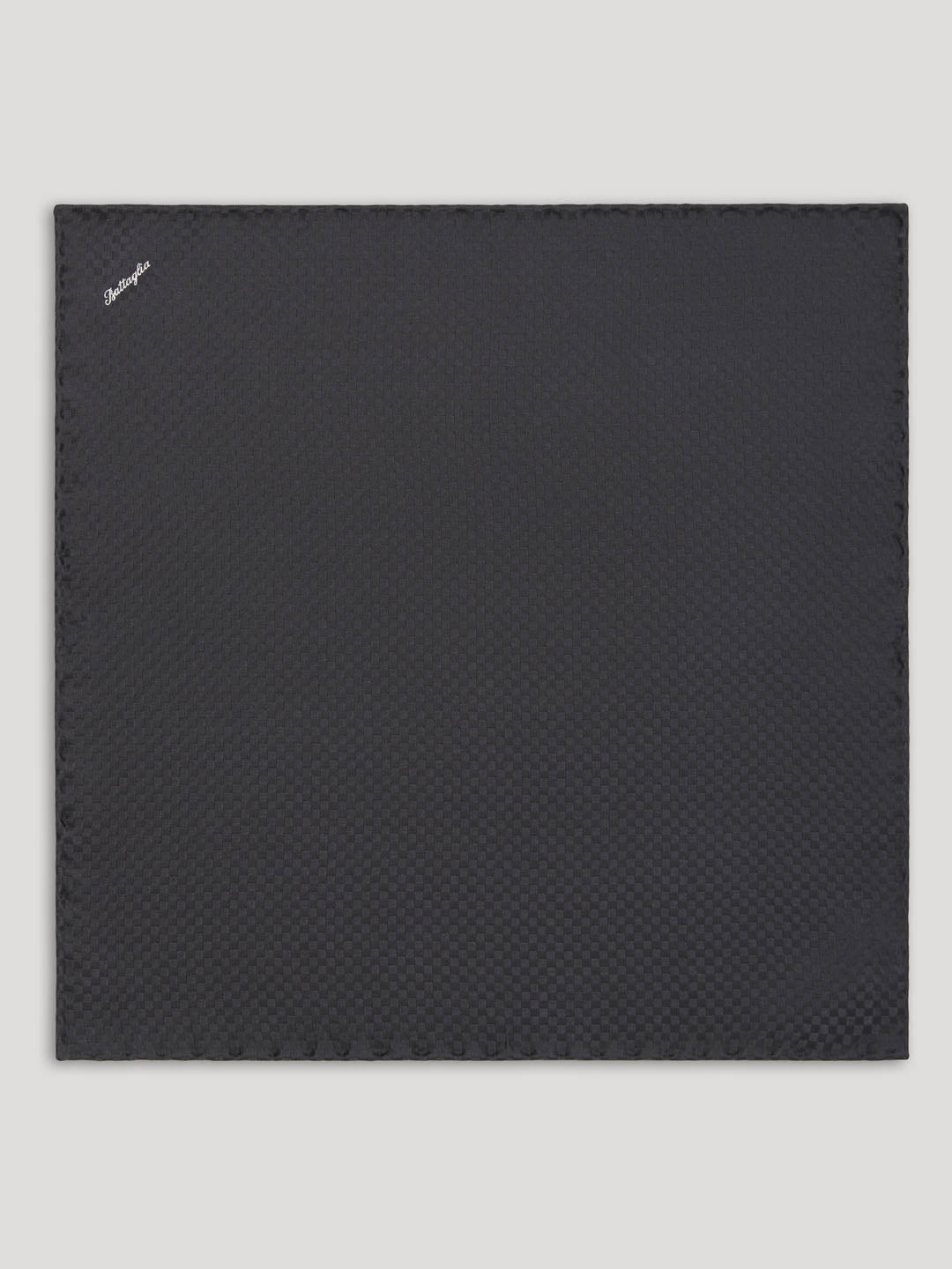 Black silk handkerchief with check pattern.