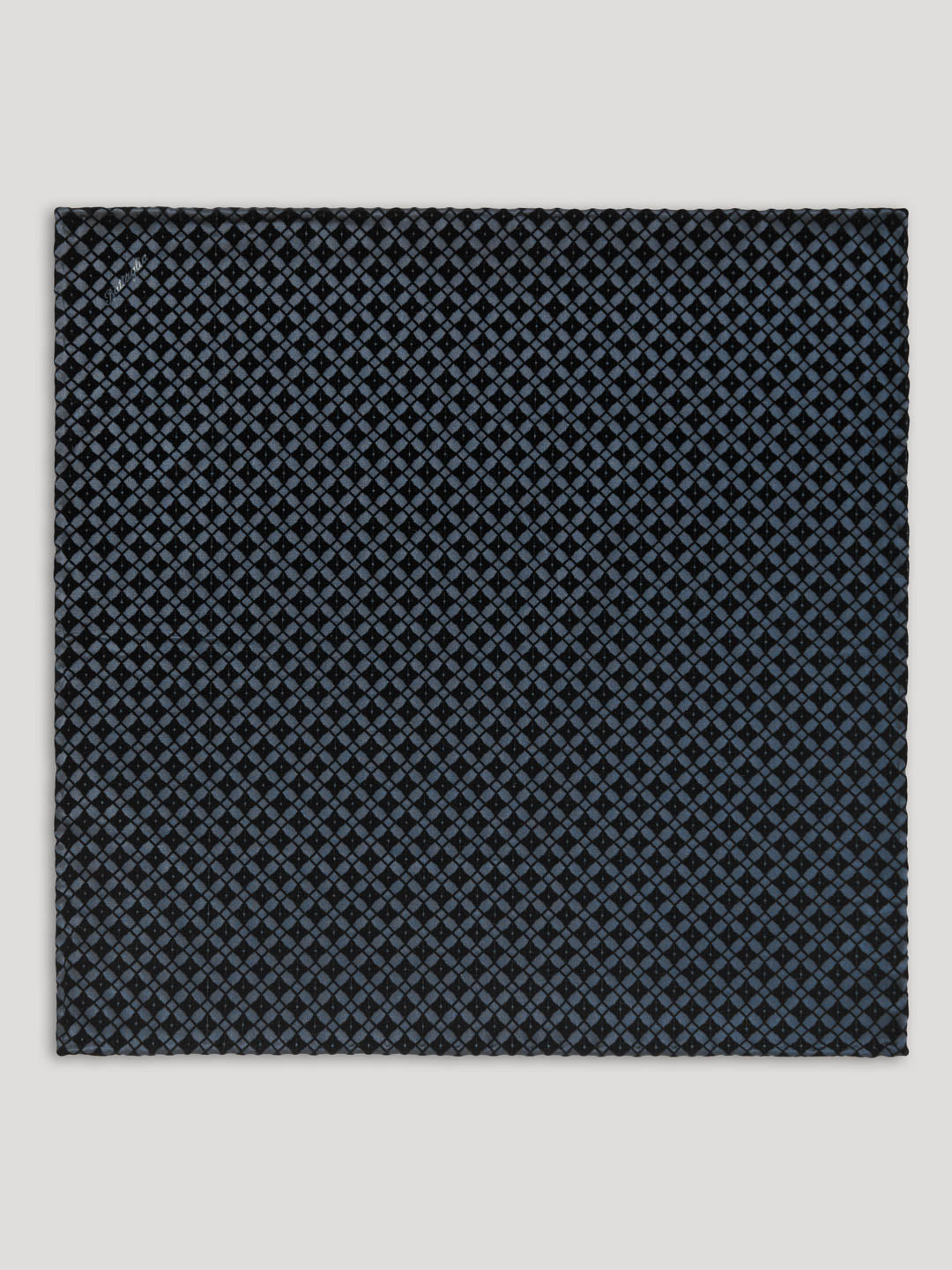 Blue silk handkerchief with check pattern.