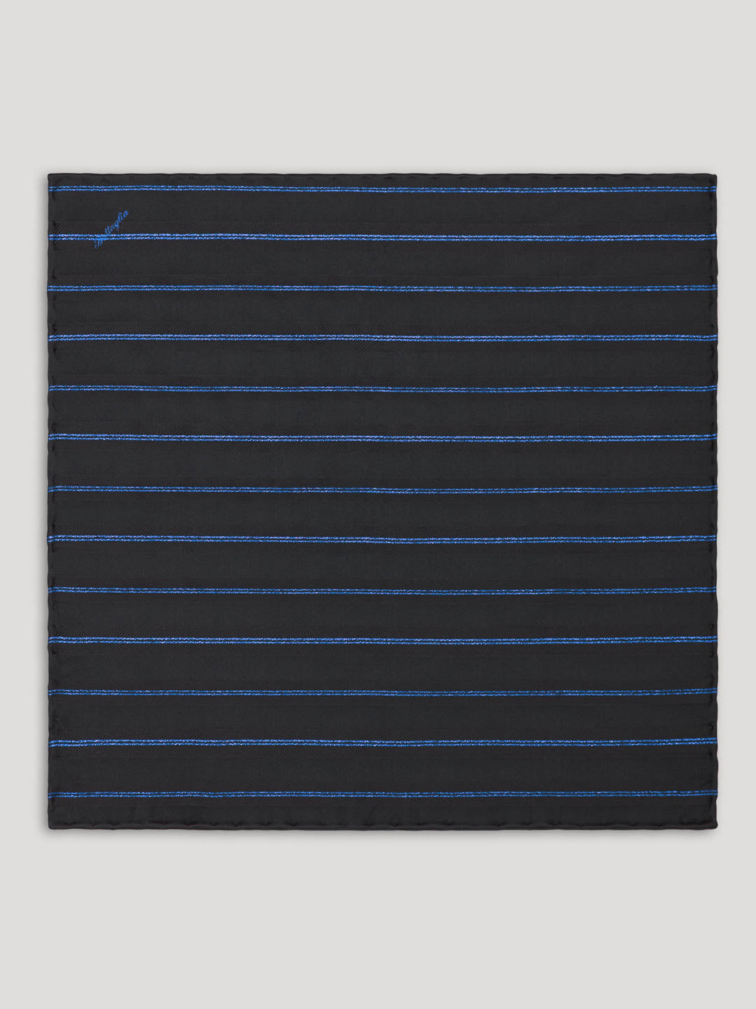 Black handkerchief with blue stripes.