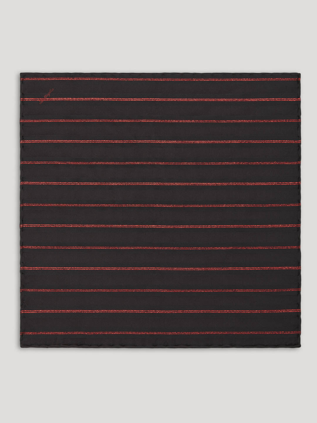 Black handkerchief with red stripes.