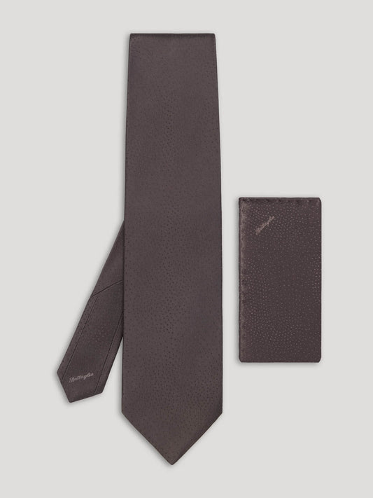 Black silk tie with handkerchief.