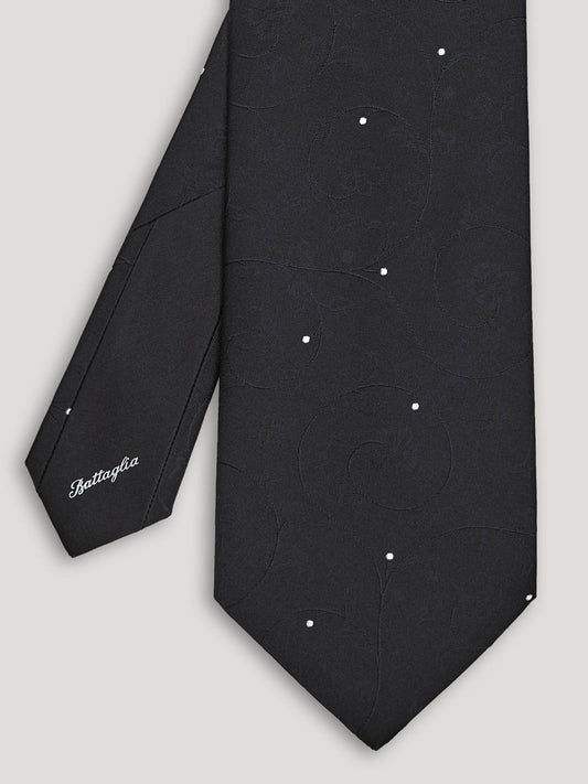 Black floral tie with polkadots.