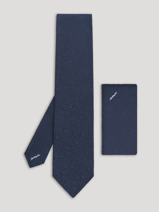Blue silk tie with handkerchief.