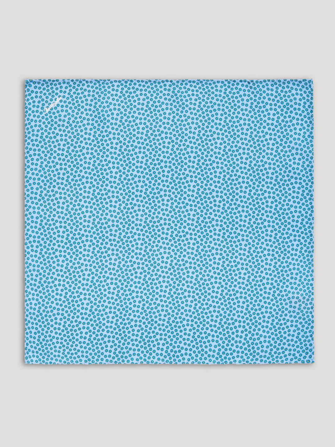 Light blue floral handkerchief.