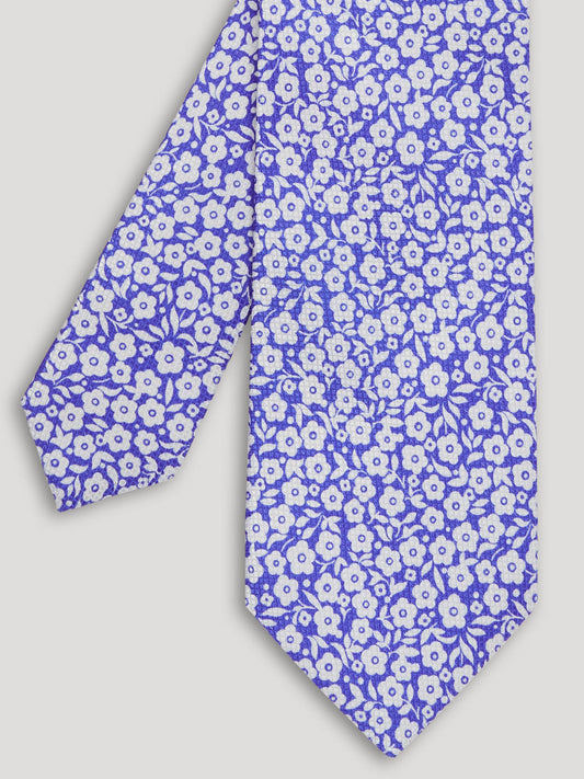 Violet blue tie with silver flowers.