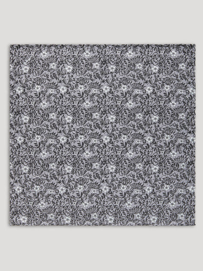 Black and silver handkerchief with floral details. 