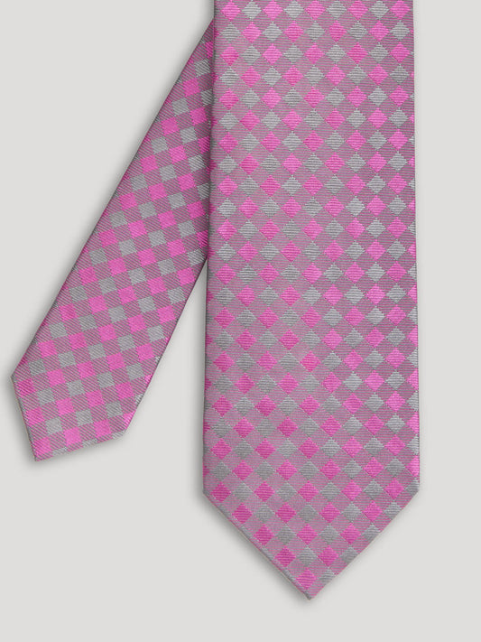 Purple, pink, and grey tie with diamond design.