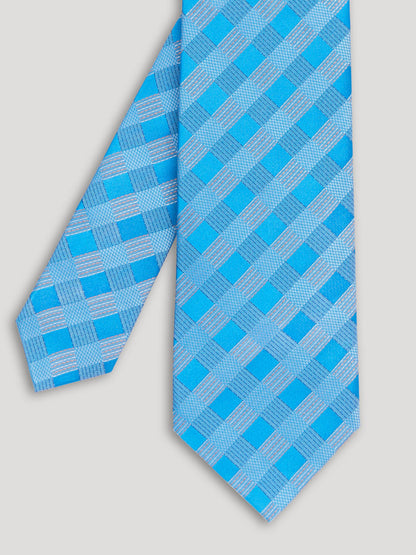 Blue geometric design tie. 