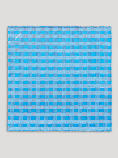 Blue handkerchief with geometric design. 