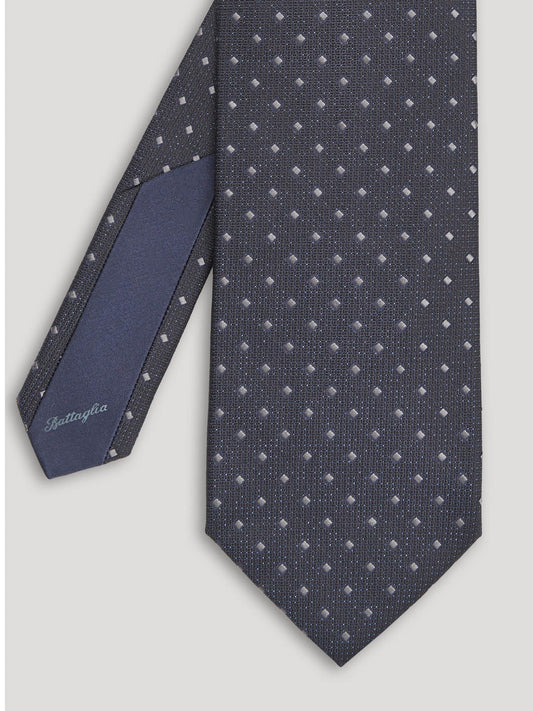 Black tie with small grey diamond design.