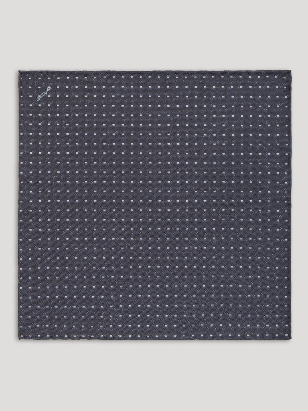 Black handkerchief with small grey diamond design. 