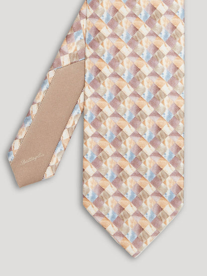 Beige geometric pattern tie.
