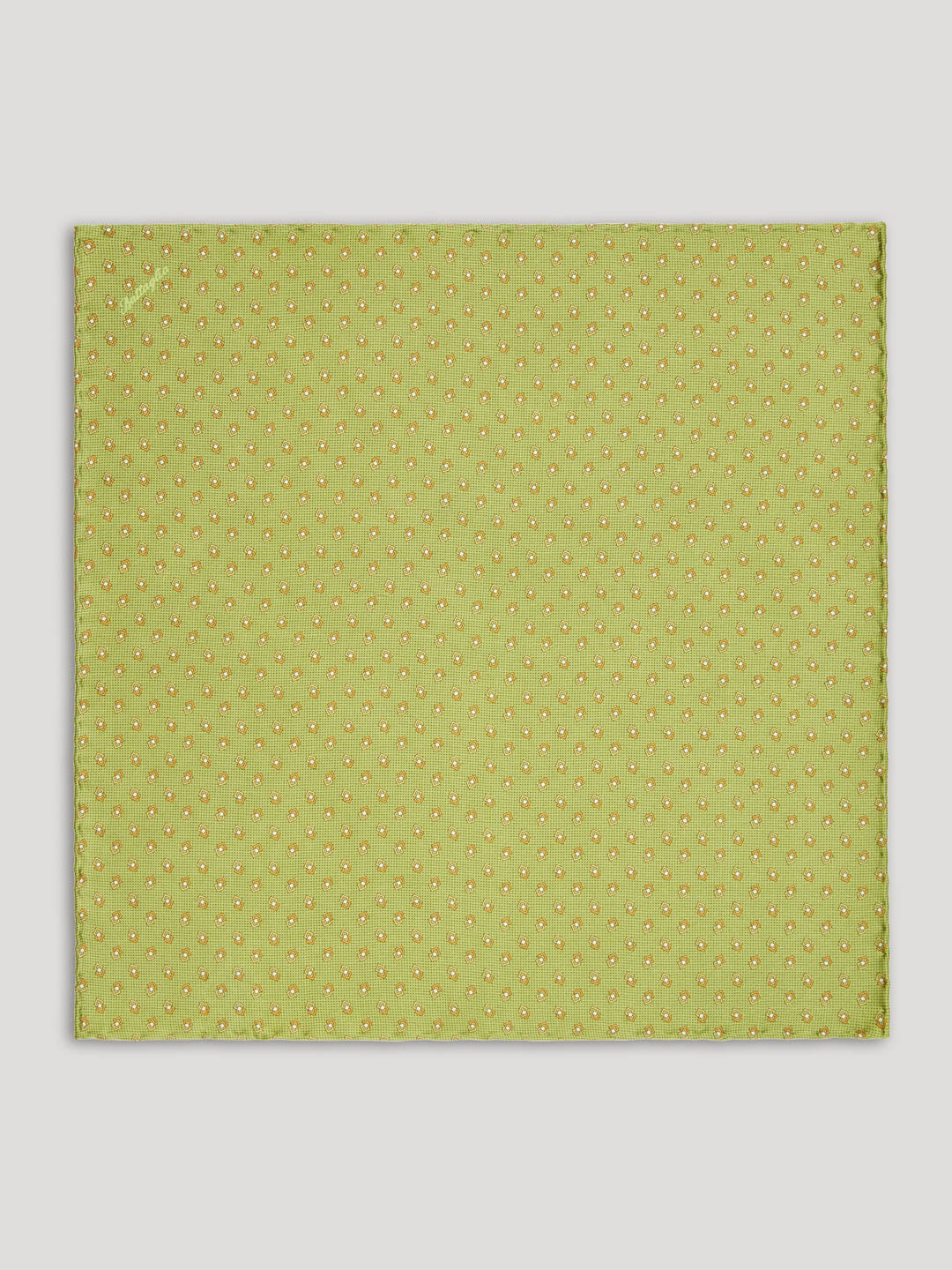 Lime green handkerchief with gold diamond design.