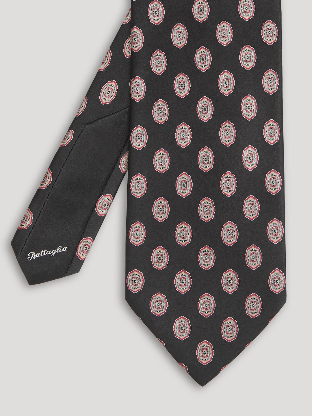 Black tie with silver large pattern