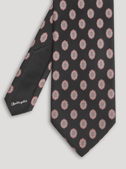 Black tie with silver large pattern