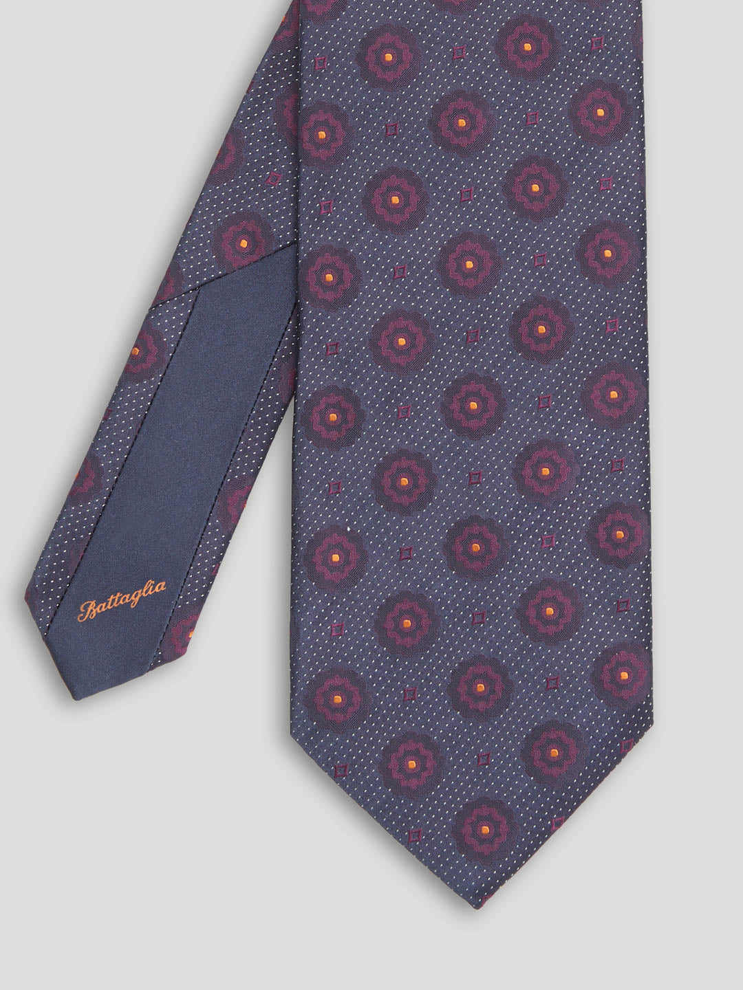 Purple and yellow tie with large pattern