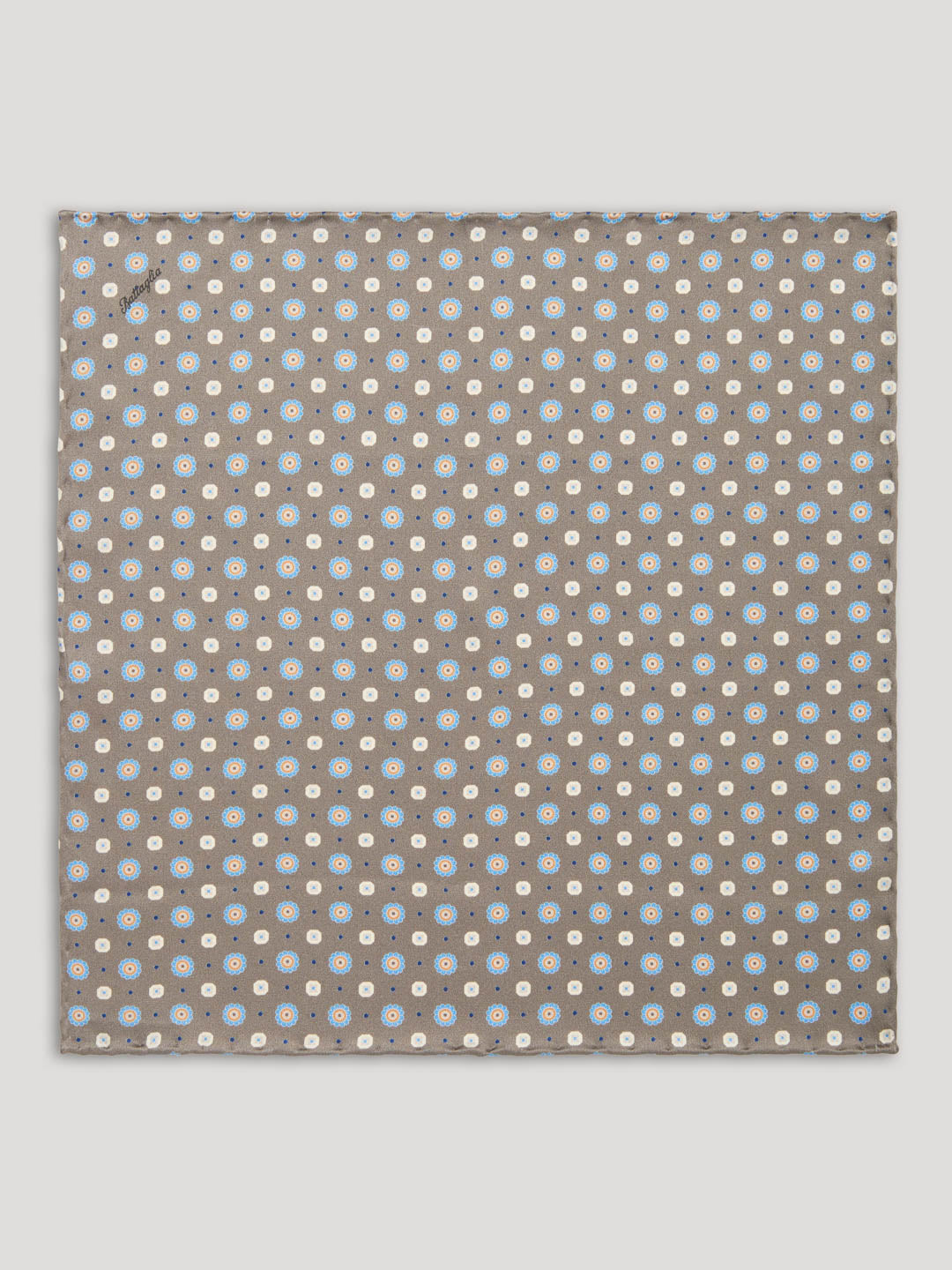 White grey beige and blue handkerchief with large pattern