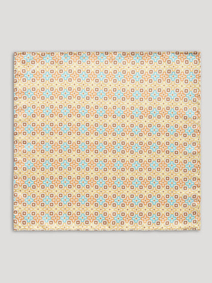 Yellow blue and beige handkerchief with large pattern
