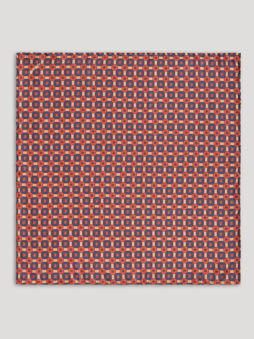 Red, gold and blue handkerchief with large pattern