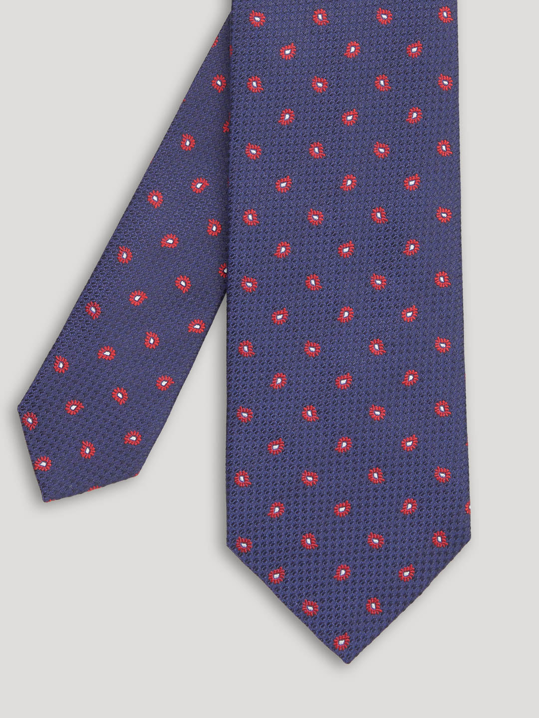 Red and blue tie with large pattern