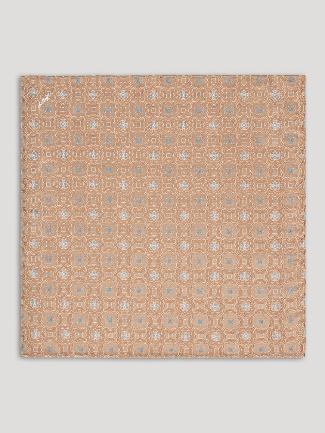 Brown and beige silk handkerchief with large pattern