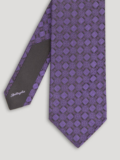 Purple and black silk tie with large pattern