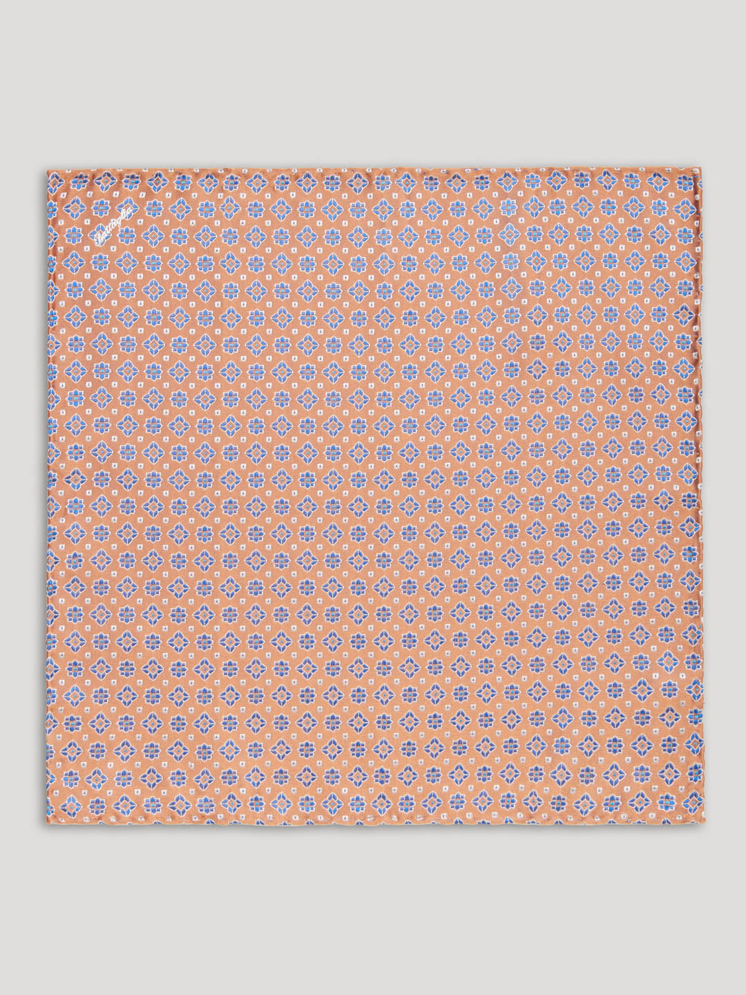 Orange and blue silk handkerchief with large pattern