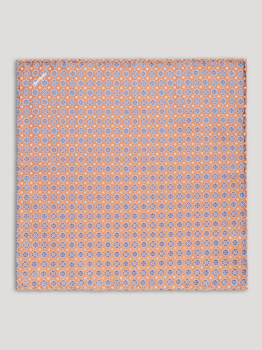 Orange and blue silk handkerchief with large pattern
