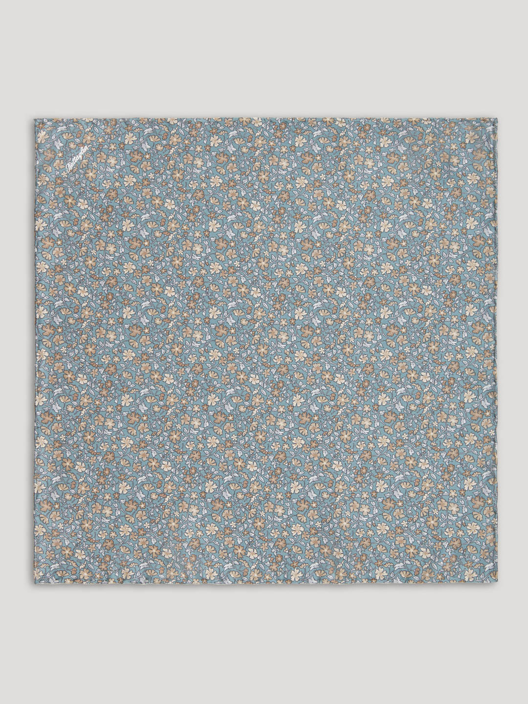 Silver, green and beige silk handkerchief with large pattern