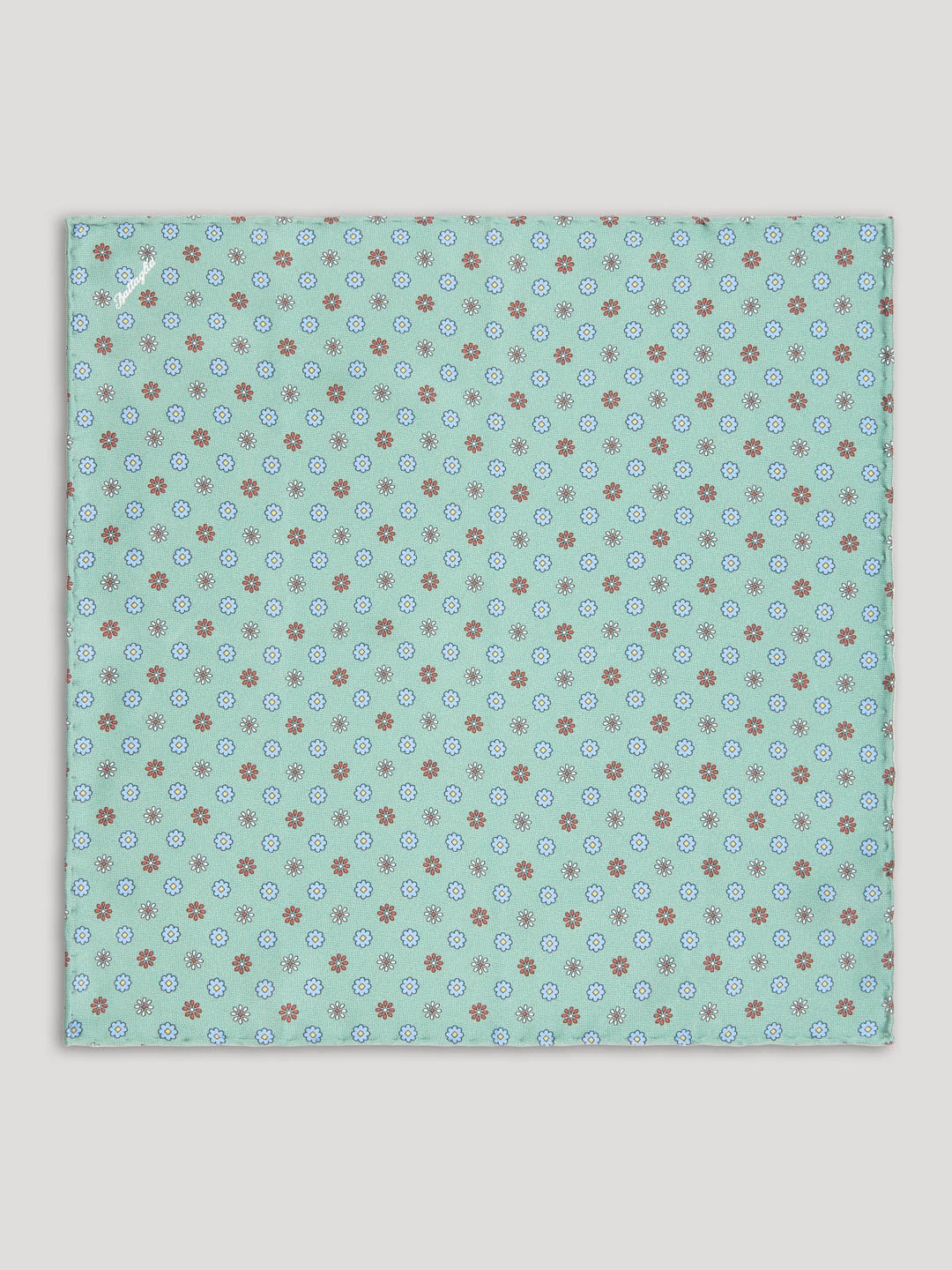 Red, green and blue silk handkerchief with large pattern