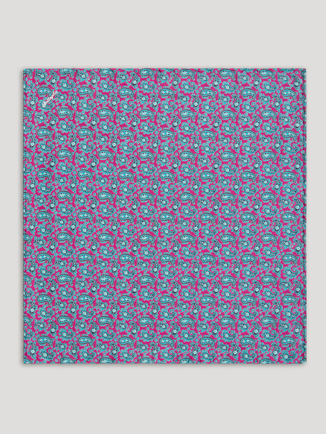 Electric blue and pink paisley handkerchief.