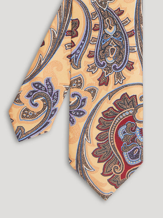 Yellow, red, and blue paisley tie.