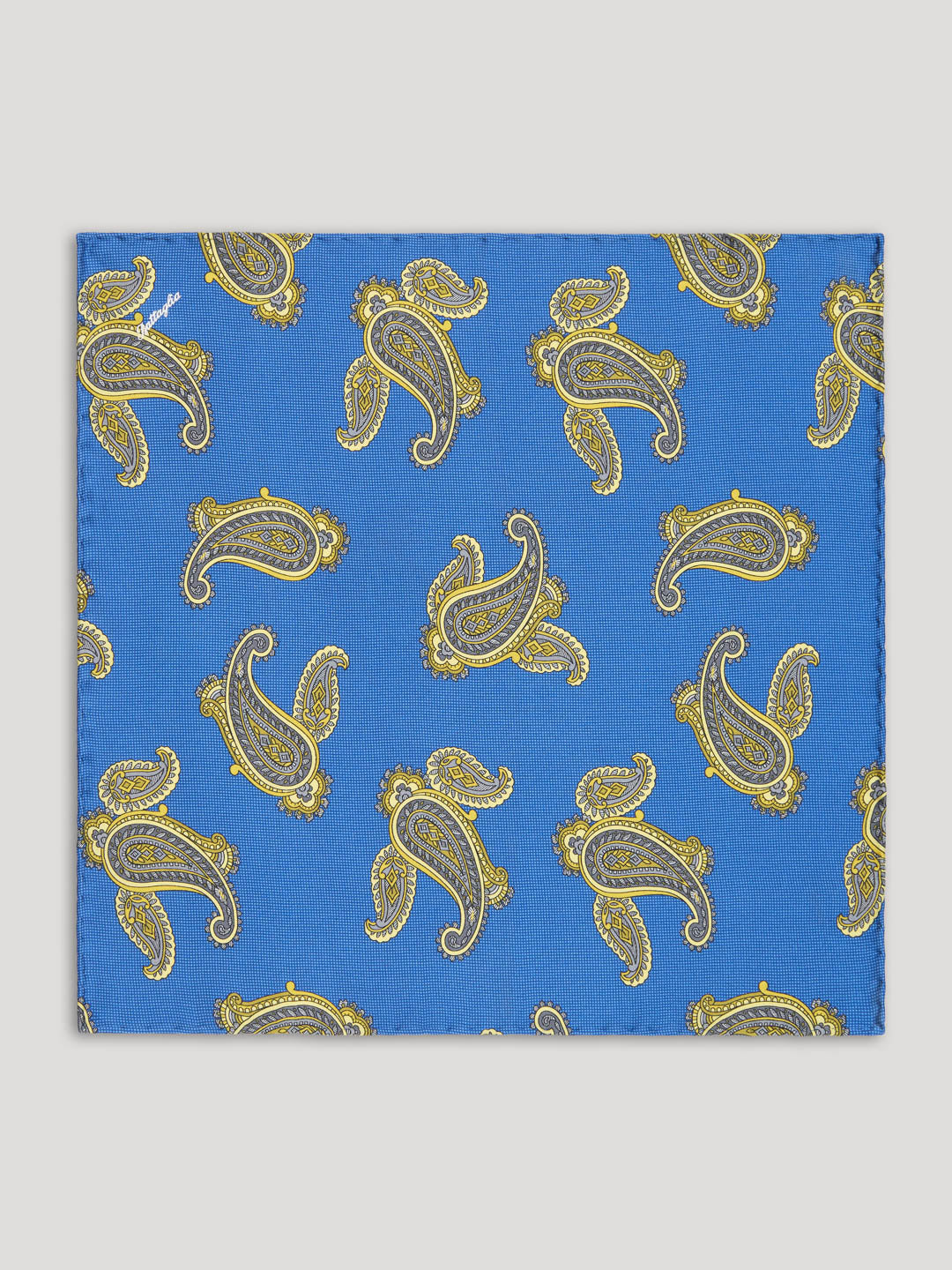 Blue and green paisley handkerchief.