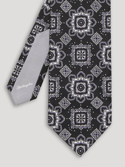 Black, grey, and silver paisley tie. 