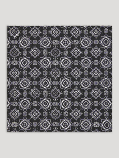 Black, grey, and silver paisley handkerchief. 