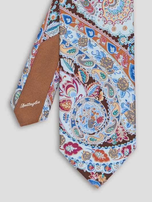 Blue and brown paisley tie.