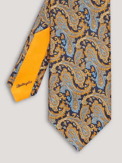 Yellow and blue paisley tie. 