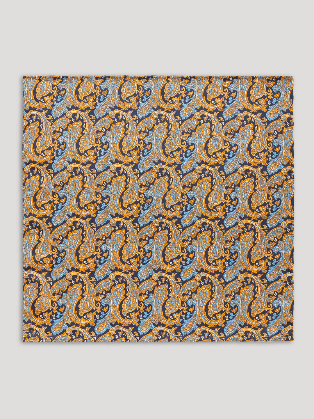 Yellow and blue paisley handkerchief.