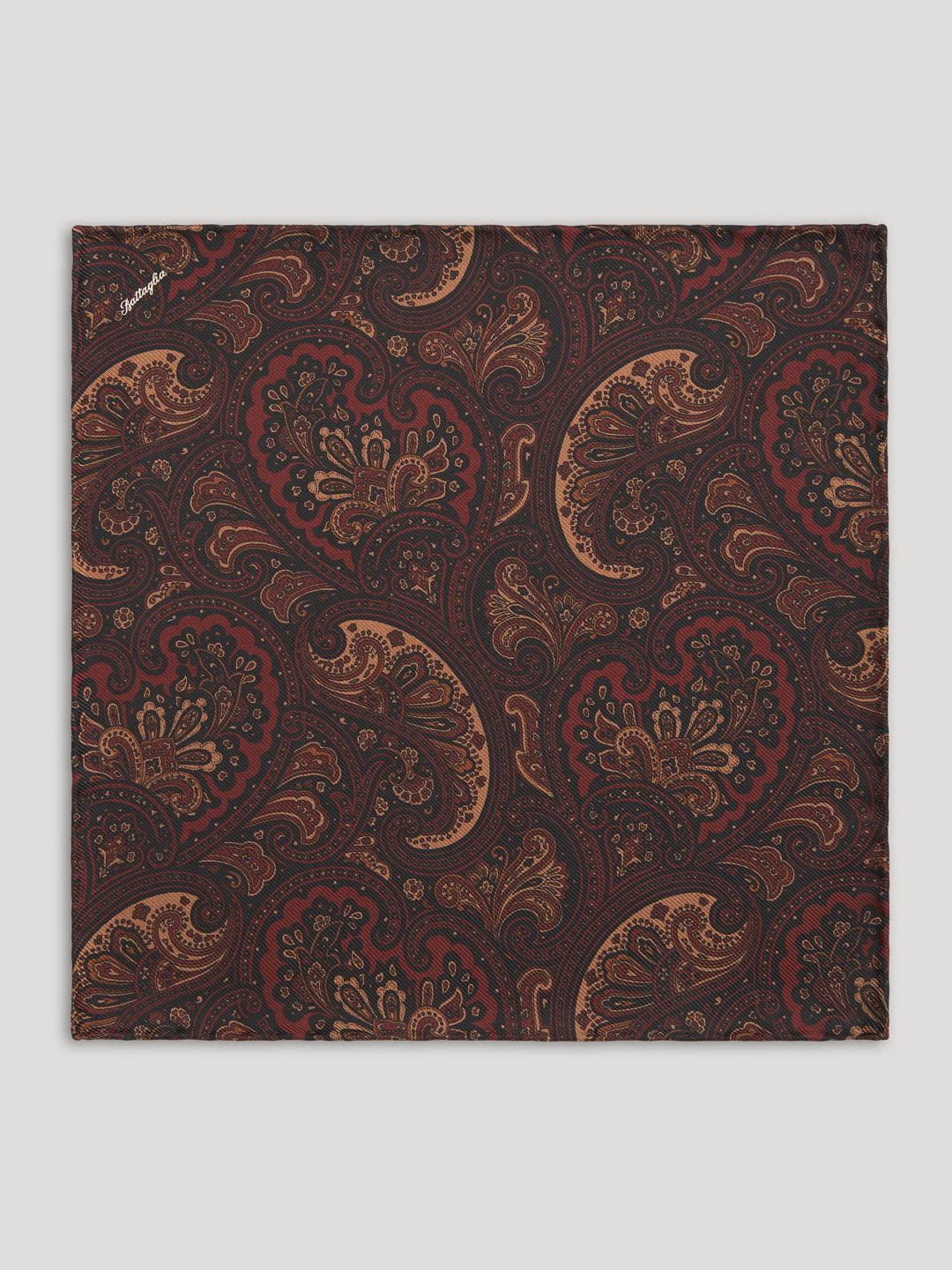 Burgundy paisley handkerchief.