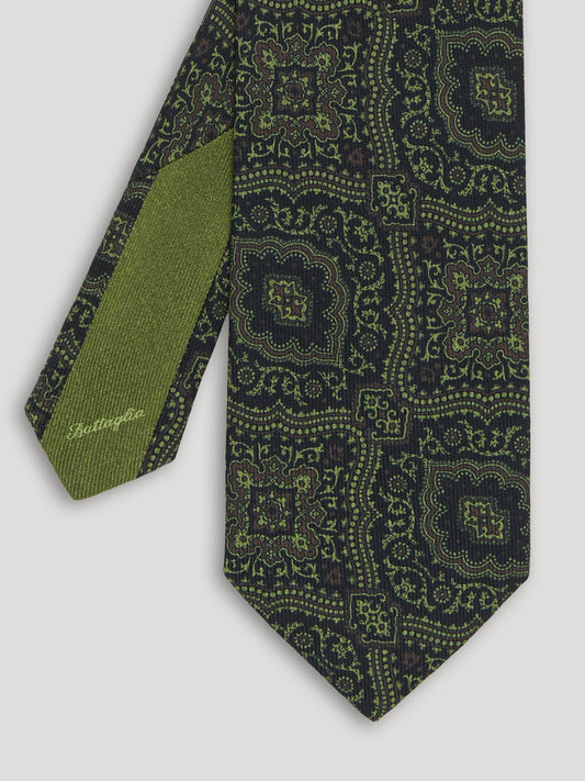 Green and black silk paisley tie.