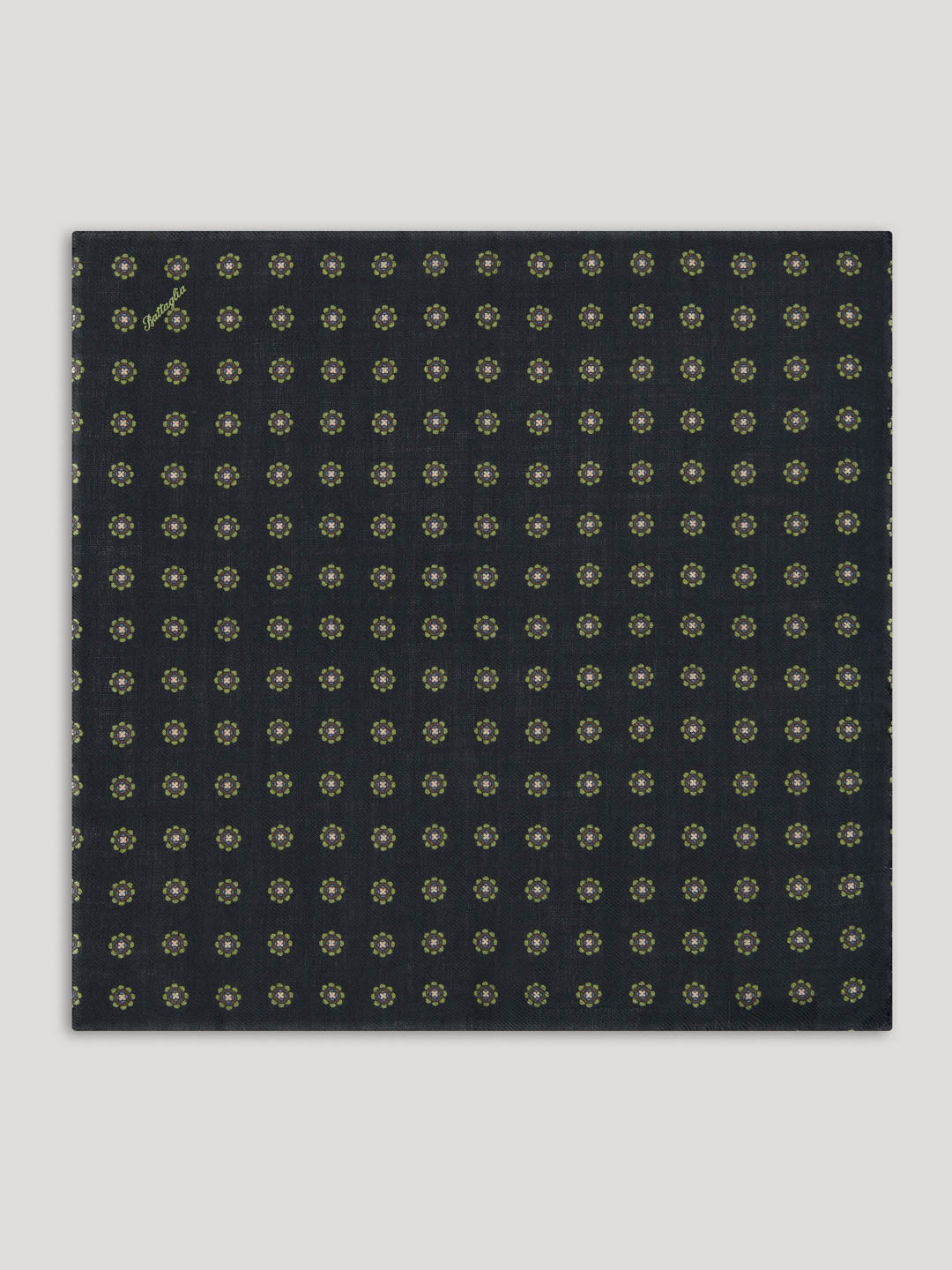 Green and black silk paisley handkerchief.