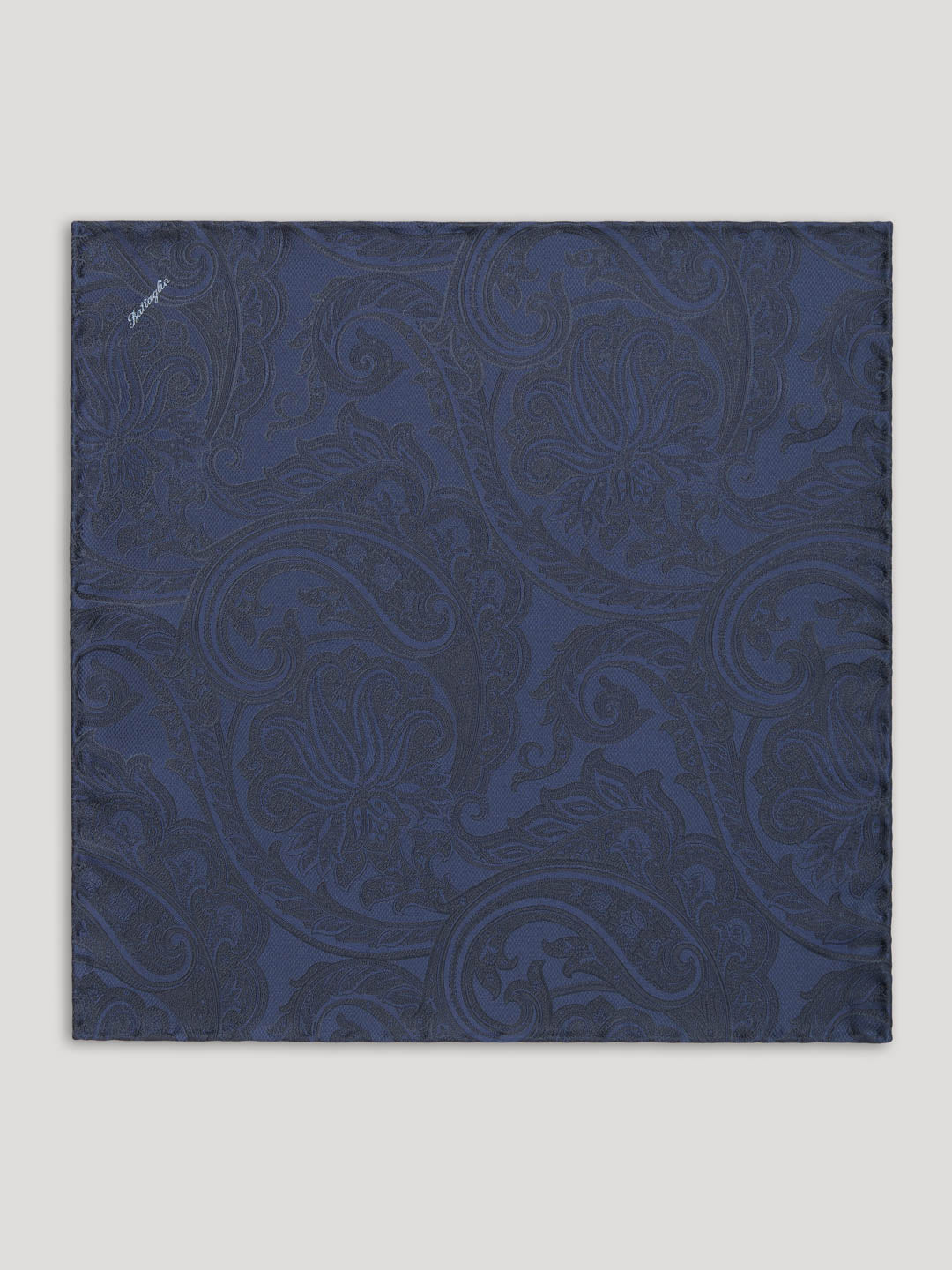 Blue paisley silk handkerchief.
