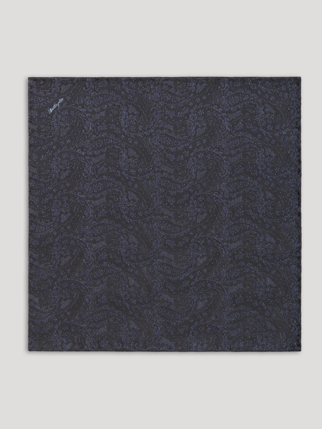 Blue and black silk paisley handkerchief.