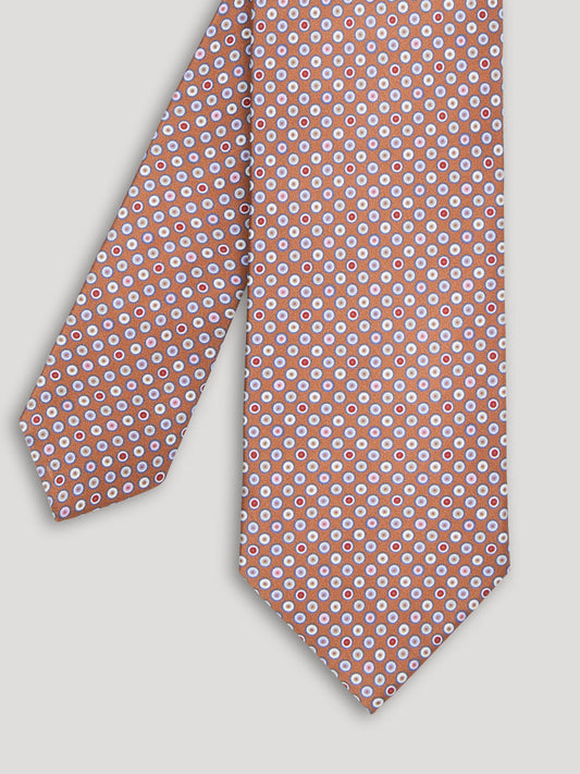 Brown tie with multi colored polkadots.