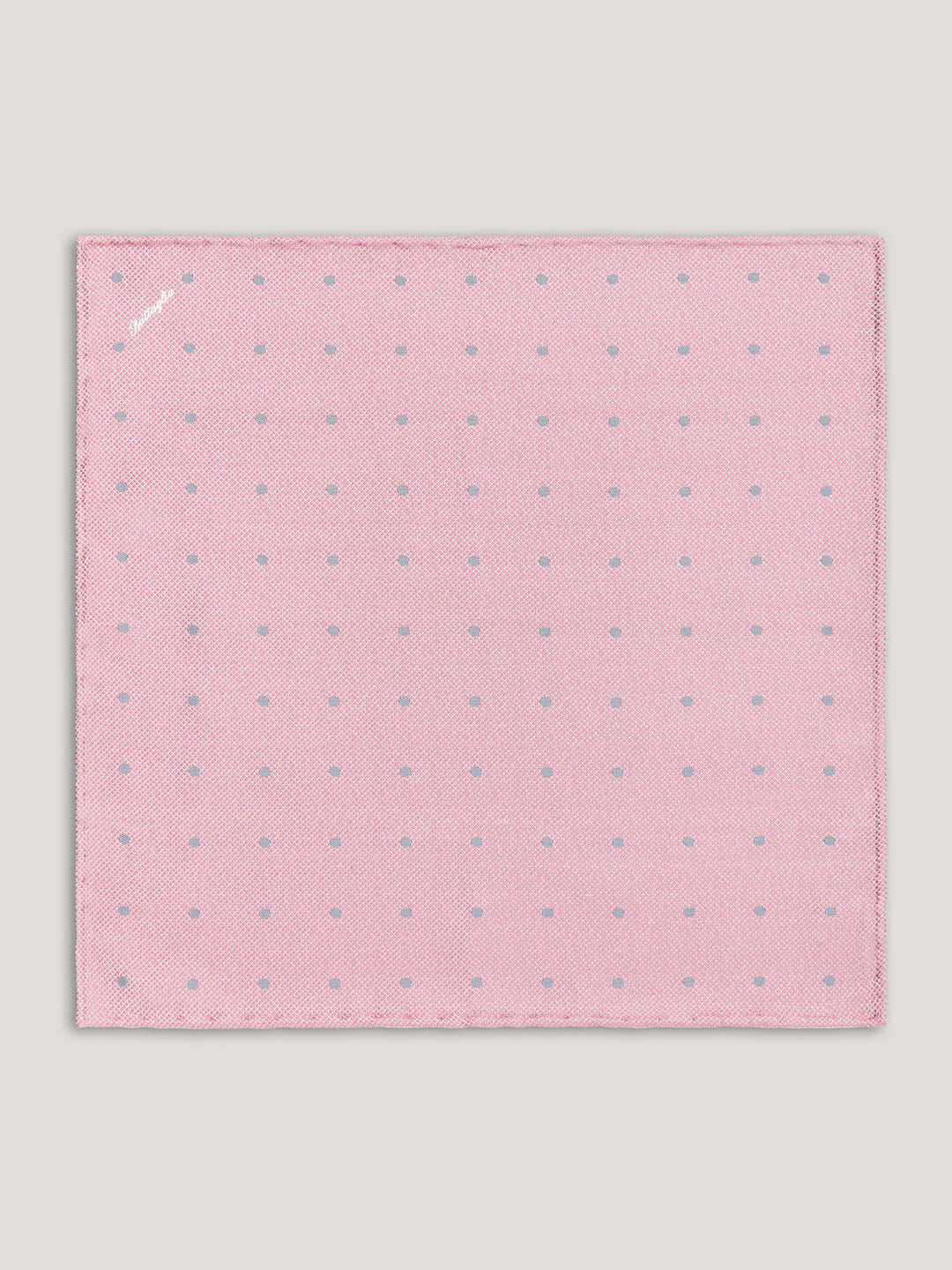 Baby pink handkerchief with grey polkadots. 