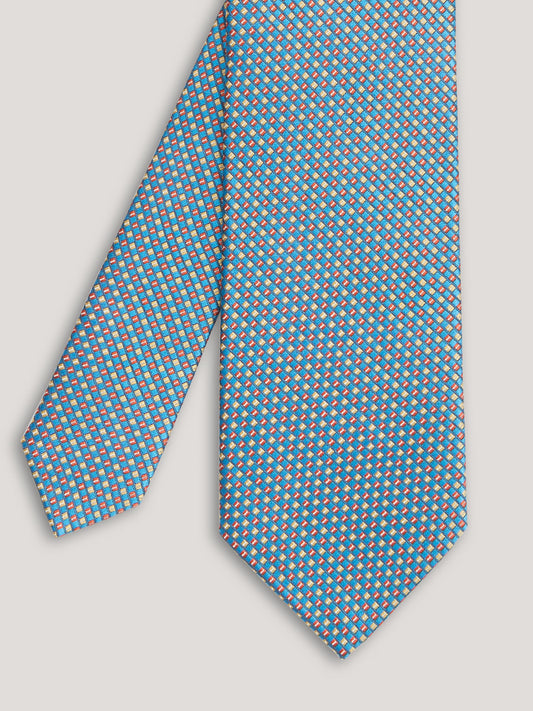 Blue small pattern tie.