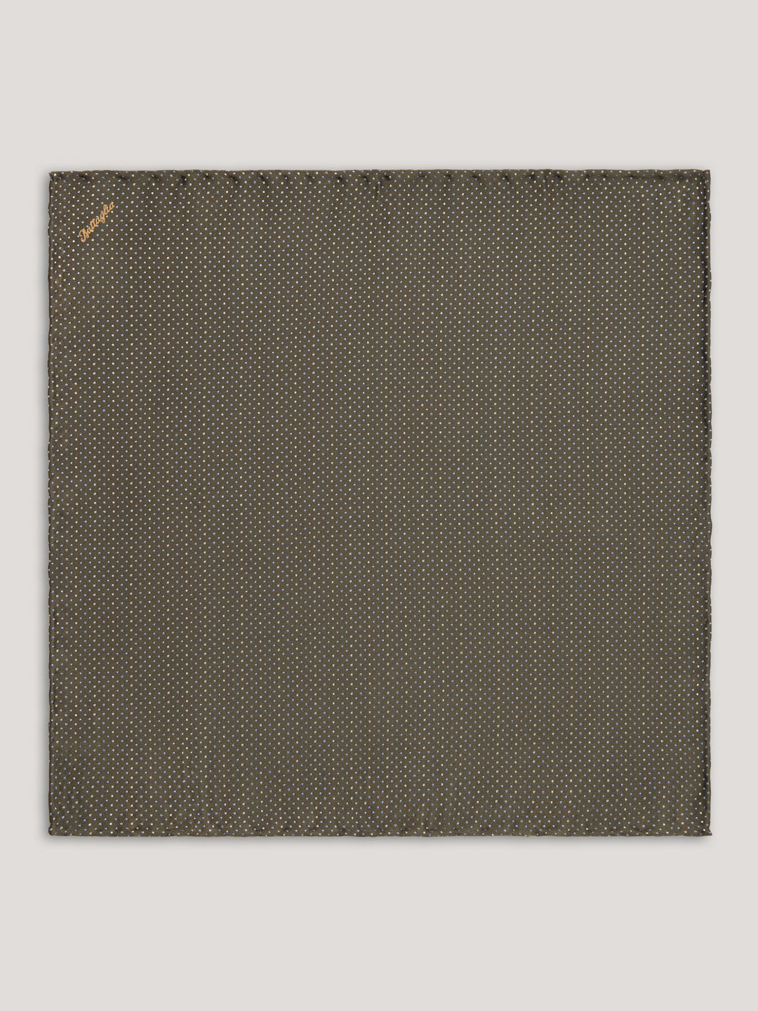 Olive green handkerchief with small pattern design.
